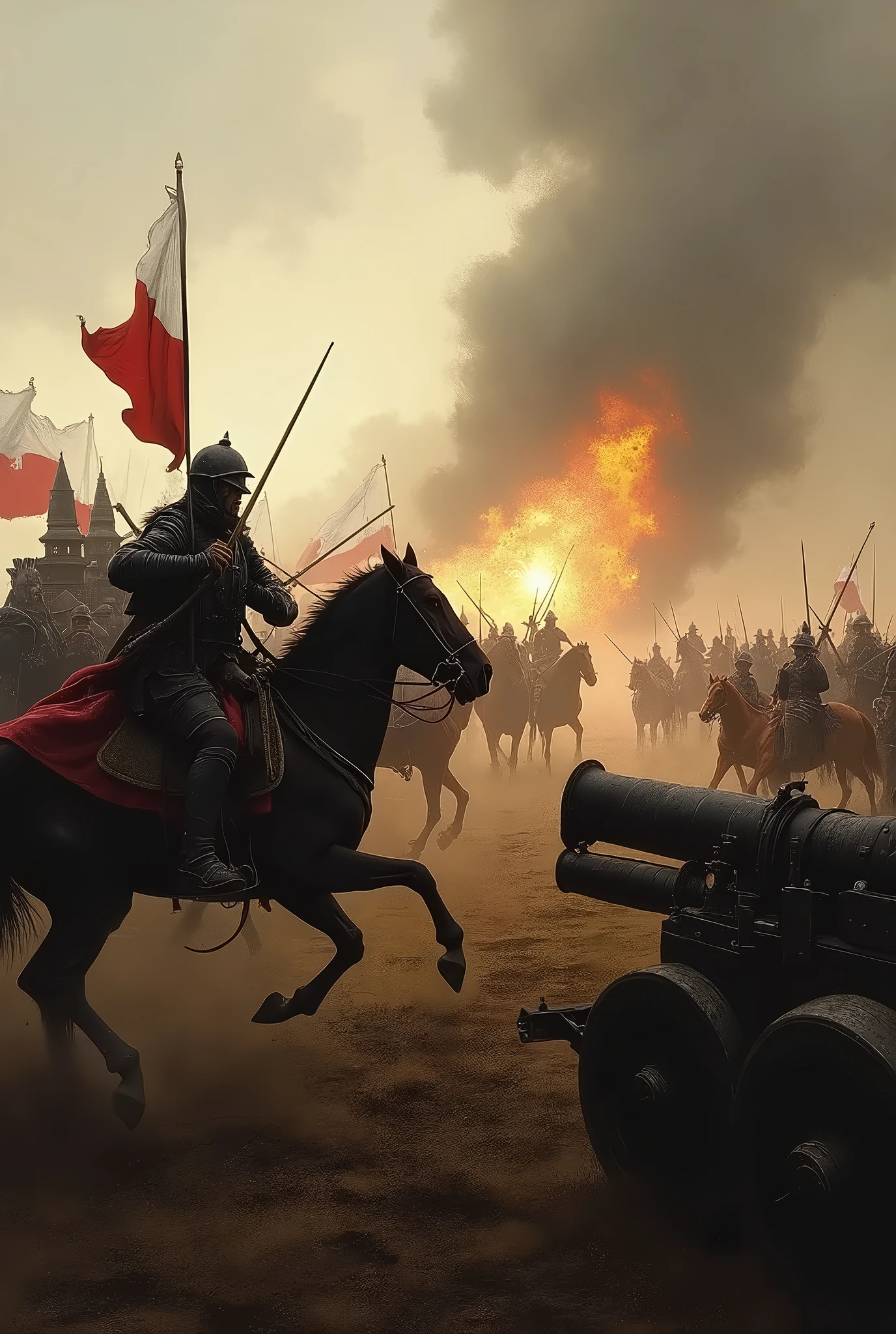 soldiers riding horses in a city with a fire in the background, wojtek fus, military art, sergey zabelin, inspired by maxim verehin, by Ludwik Konarzewski, by maxim verehin, alexey egorov, by Artur Tarnowski, stefan koidl inspired, by Vladimir Novak, by Mikhail Evstafiev