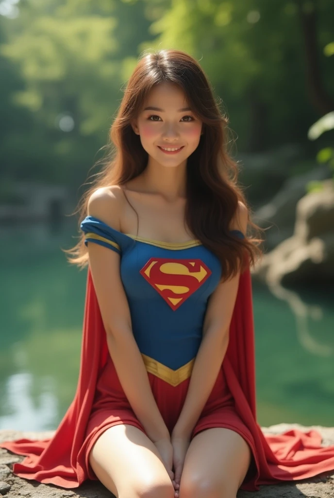 (((Superwoman Cosplay)))、High resolution symmetrical images, Japanese film photo of a woman with colorful tattoos on her waist, chest and arms, Big mouth cleavage、(((Full body tattoos)))、 Large tattoo on the chest、(Lotus tattoo)、 (((close up chest, Underarm, 胸のAngle from below))), blonde braids, short hair, ((Art Nouveau)), (Ecstasy Face), (Alphonse Mucha), Small earrings, ((on the road, wood, Buildings in medieval Europe)), Angle from below、(Anatomically correct)、(Perfect body proportions)、(Natural Hands、Natural Fingers)、(Breast Goddess, Woman born from flowers, ((Round face)), Realistic Eye Size, Droopy eyes, smile,I'm bathed in dazzling light