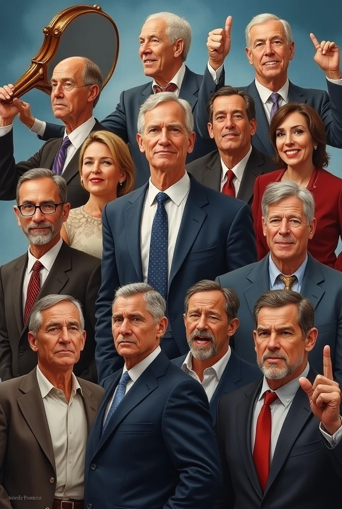 Scenario: Federal Deputies smiling at the National Congress (Politicians) . Paint style: "impressionism", with well defined vibrant colors in 8K. Paint in such a way that the characters are easily recognizable and reveal the perfection of the characters' facial expressions.