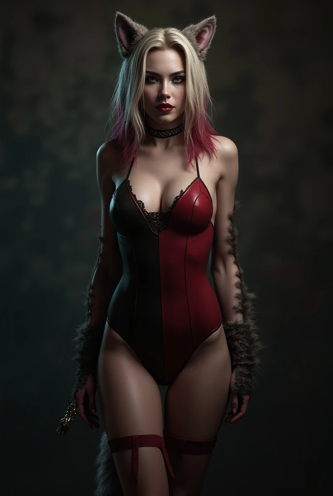 Harley Queen stands with her back, very beautiful, at full height