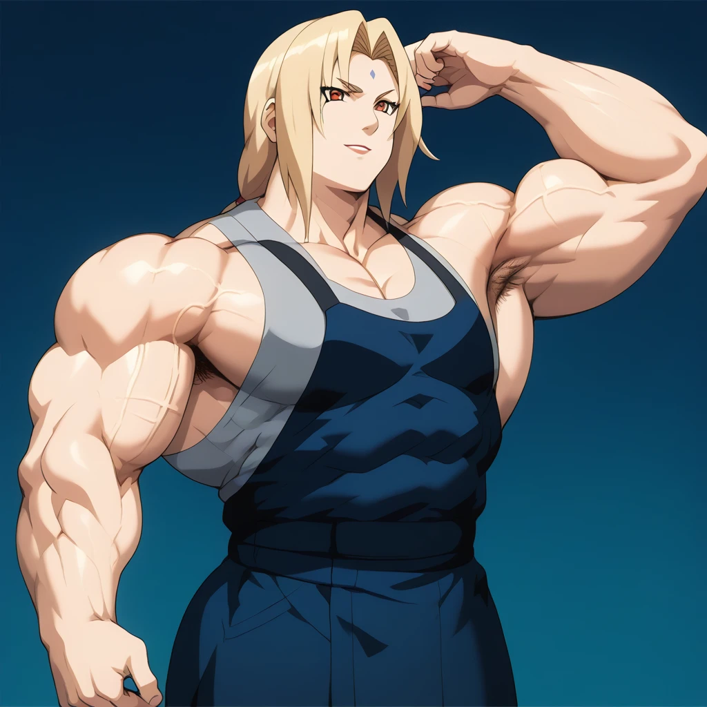 muscular girl, ((((huge)))) girl, (((((flat))))) chest,((((((wide)))))) shoulder, 1girl, ((((thick)))) neck, (((((wide))))) pecs, ((((muscular, muscle, big girl, fat, thick arms, (((large))) torso, pectorals, lat, ((((huge)))) hip)))), straight waist, upper body, anime, japanese anime, japanese animation, very large muscles, tsunade, naruto, blonde hair, konohagakure no sato, hair over one eye, detailed eyes, detailed mouth, detailed face, detailed faceline, best quality, masterpiece, intricate details, detailed, professional, front view, Upper pectoralis major, Middle pectoralis major, Lower pectoralis major, Trapezius, deltoid, anterior deltoid, middle deltoid, posterior deltoid, Biceps, Biceps long head, Biceps short head, Triceps, Triceps medial head, Triceps Lateral Head, Triceps long head, Sternocleidomastoid, Platysma, Forearm Muscles, Serratus anterior, Oblique abdominal muscles, Rectus abdominis, abs, Transverse abdominis, Gluts, gluteus maximus muscle, Gluteus medius muscle, Tensor fasciae latae muscle, quads, Rectus femoris muscle, Vastus lateralis muscle, Vastus intermedius muscle, Vastus medialis muscle, hamstring, Biceps femoris muscle, Biceps femoris long head, Biceps femoris short head, Semimembranosus, Semitendinosus, Adductor magnus muscle, surae muscle, Triceps surae muscle, Gastrocnemius muscle, Soleus muscle