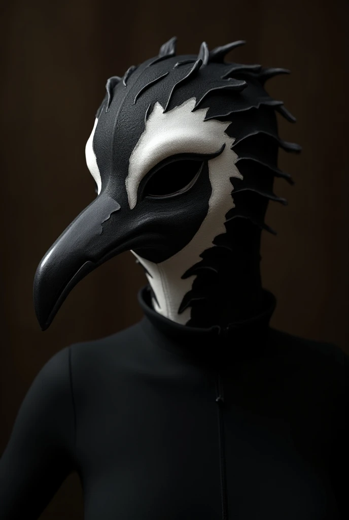 Crow mask that only covers the upper part of the face, without occupying the back of the head. In mannequin
