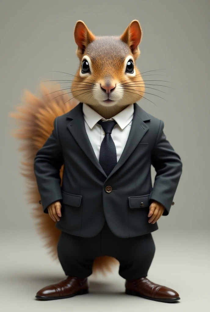(((fullbody image、Standing posture)))、(Full body squirrel standing upright in luxury business suit、Humanoidris、Cool anthropomorphic squirrel with long legs)、masterpiece, top-quality, in 8K , intricate detailes, ultra-detailliert , light Particle、32K Digital Paint, Hyper-Realism, No background
