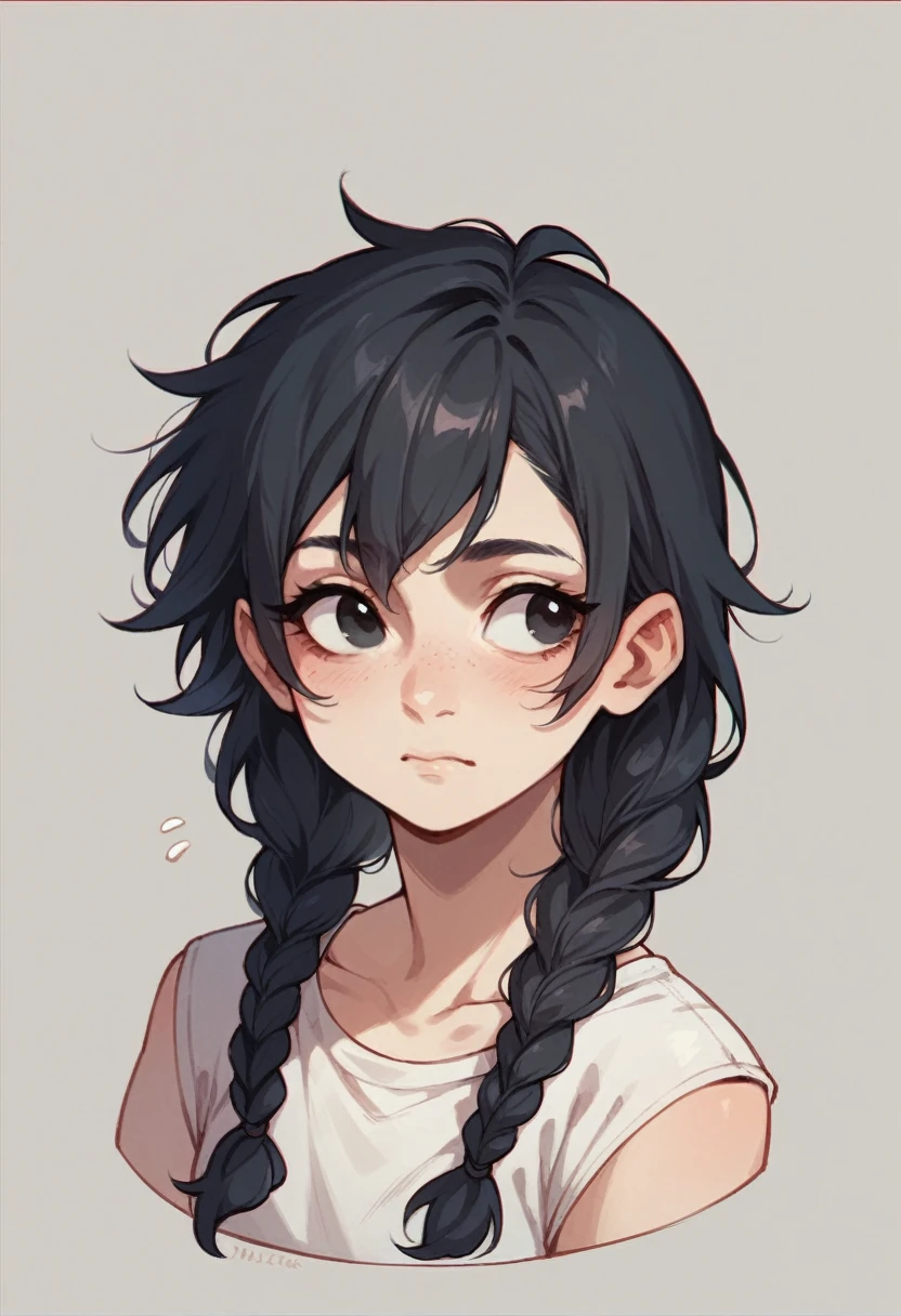 (masterpiece, best quality), 1girl, Smoky Gray Boho Braided Updo, Sizes I to L breasts, <lora:1717486010691643256:0.8> ,solo, sketch, portrait, simple background