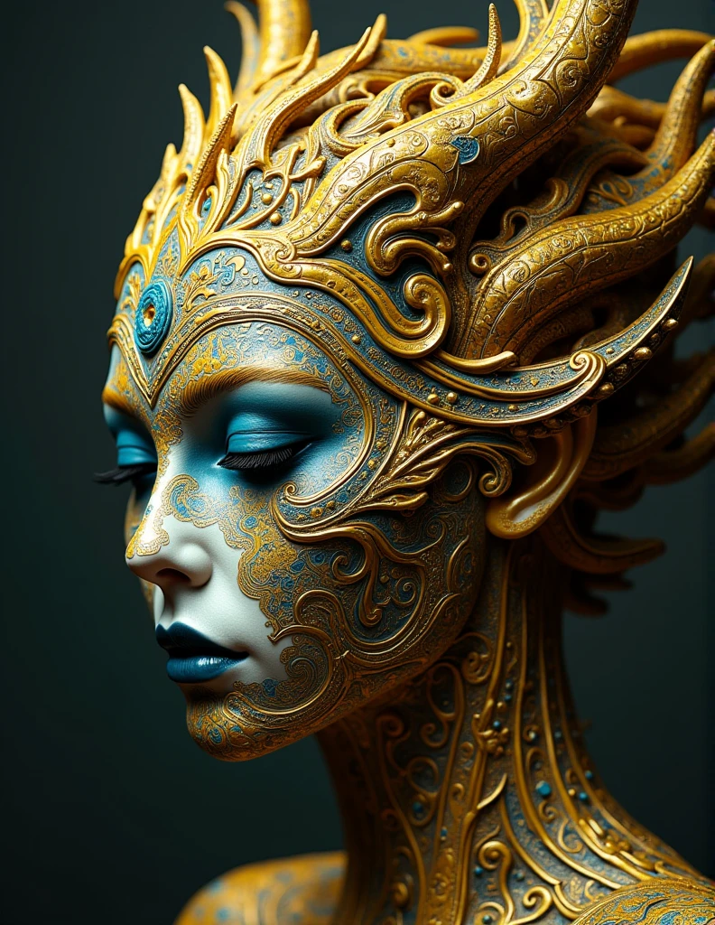 (masterpiece), (great), (Extremely fine), Wallpaper, viewer, Giger, flores, Baroque, octopus, Goddess, ULTRA DEFINED, ultra realistic, 3D model, transparent, Lovecraft, medusa, portrait, Gothico, grotesque, intricate biomechanical details, ceramic, elegant, shout, steampunk, Gothic, Golden, bronze, glass, full mask
