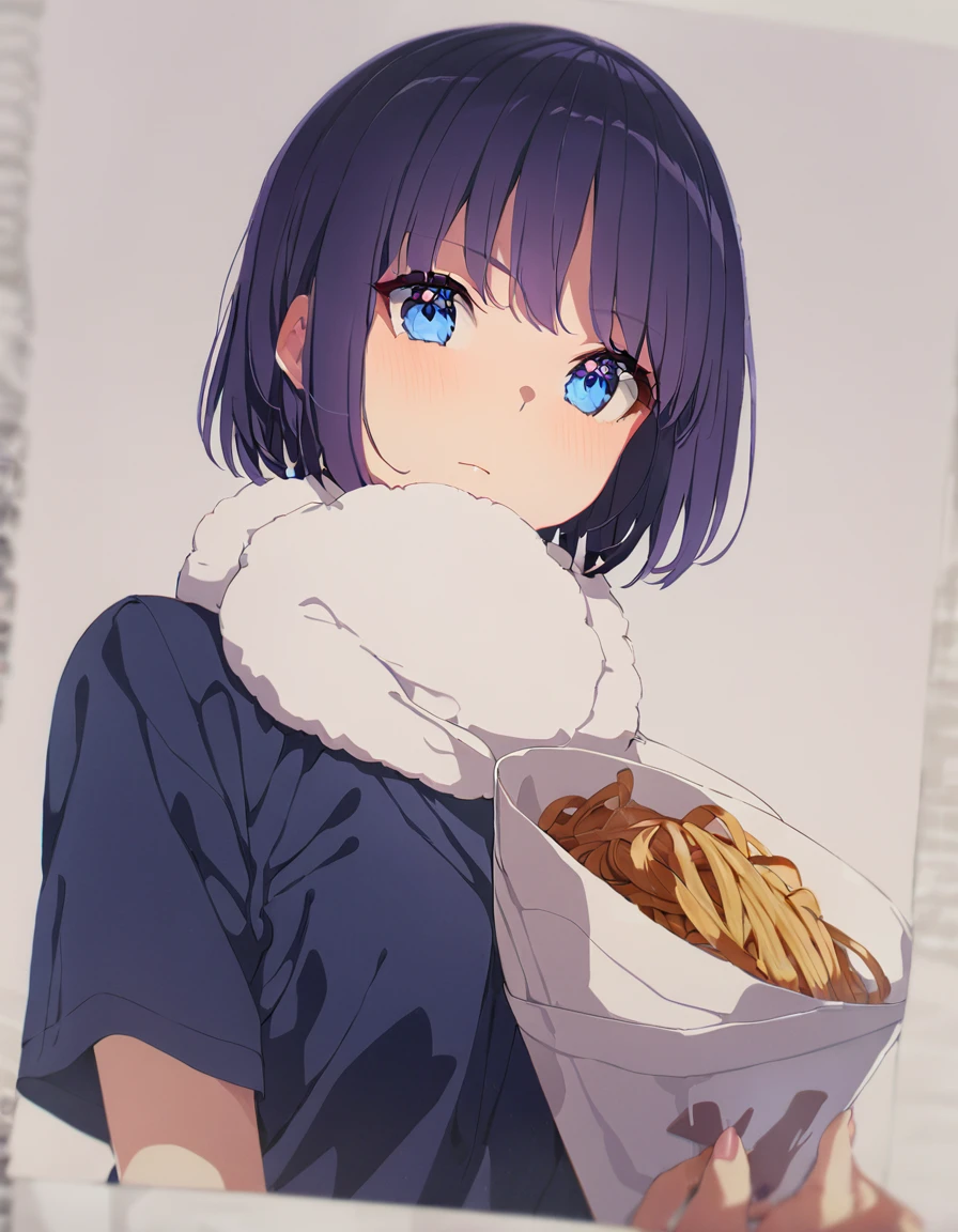 A  eating a meatball skewer