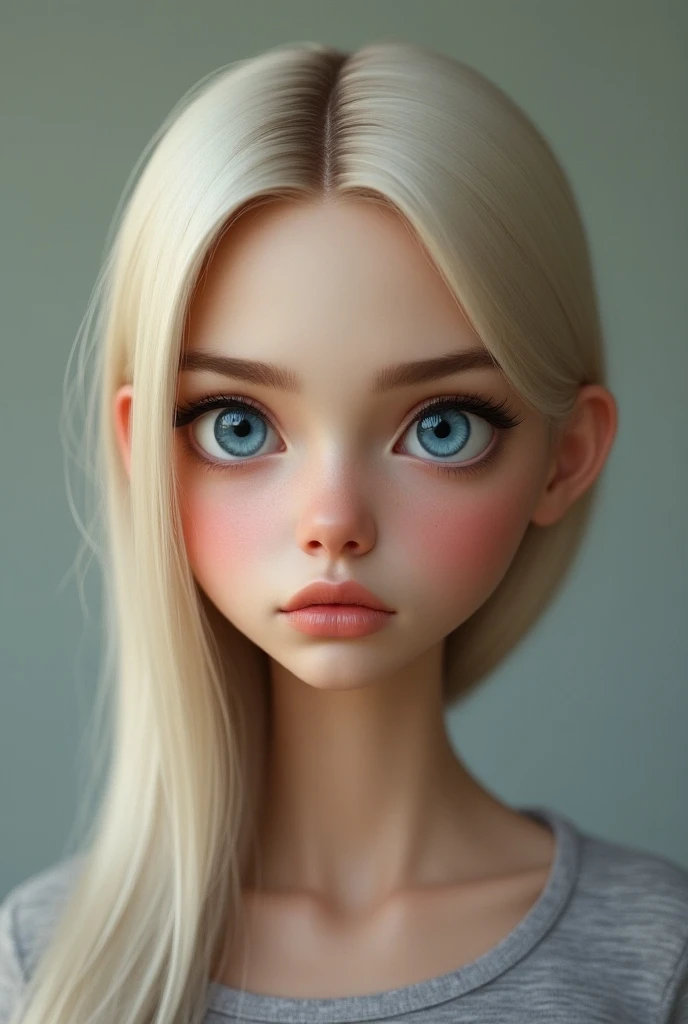 very beatiful girl'Face closeup with makeup, large lips, blue eyes
