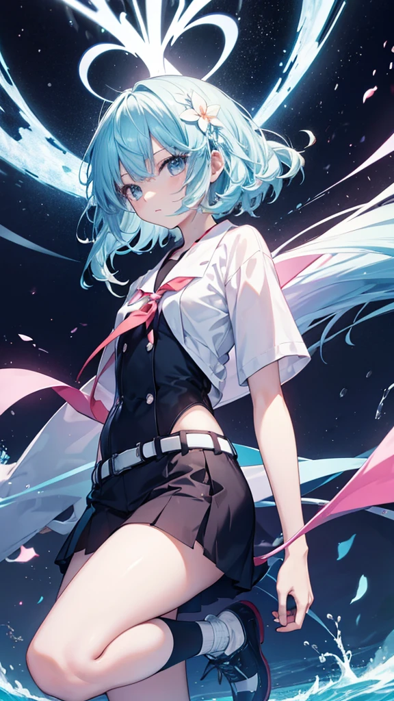 Anime girl short blue hair pose