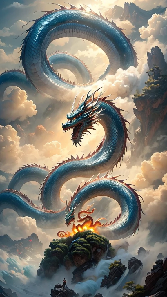  Chinese Dragon 、 The Steep Battle of Mount Kunlun 、Dragon God、 Long Like a Snake、Fire Dragon and Water Dragon 、Tang Long 、 In a Sea of Clouds 、 Fantastic and Spiritual、 Fantasy Art 、 Dynamic Composition 、 realistic pictures