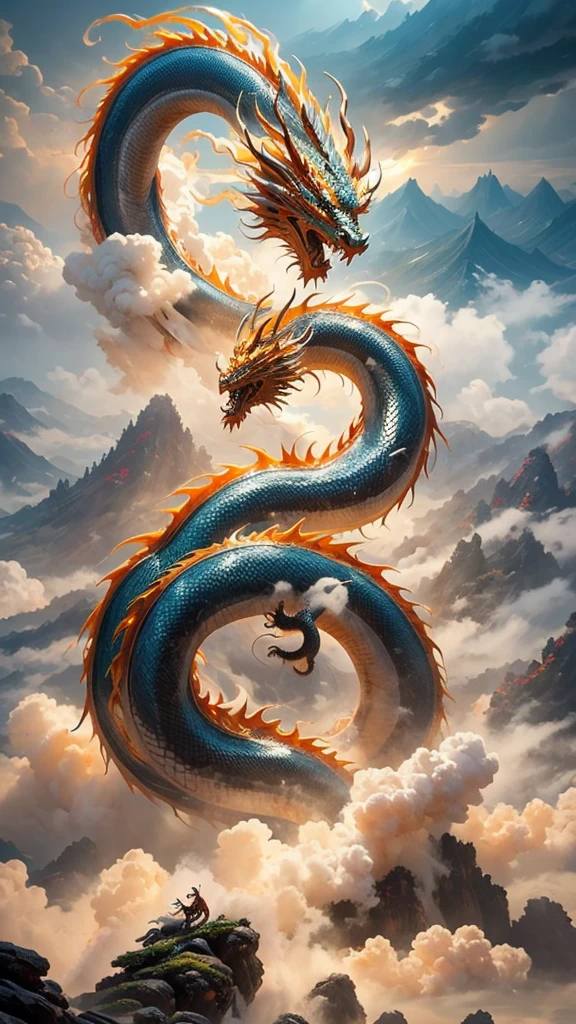  Chinese Dragon 、 The Steep Battle of Mount Kunlun 、Dragon God、 Long Like a Snake、Fire Dragon and Water Dragon 、Tang Long 、 In a Sea of Clouds 、 Fantastic and Spiritual、 Fantasy Art 、Impressive picture 、 Dynamic Composition 、 vivid effects、 realistic pictures