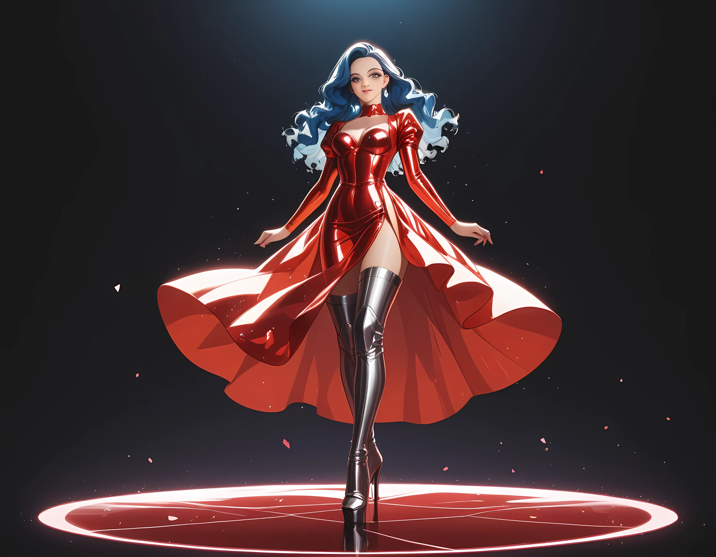 Highly detailed, High Quality, Masterpiece, beautiful, Glitching, glitch, solo, Girlfriend, red dress, curvy hourglass figure, full body.