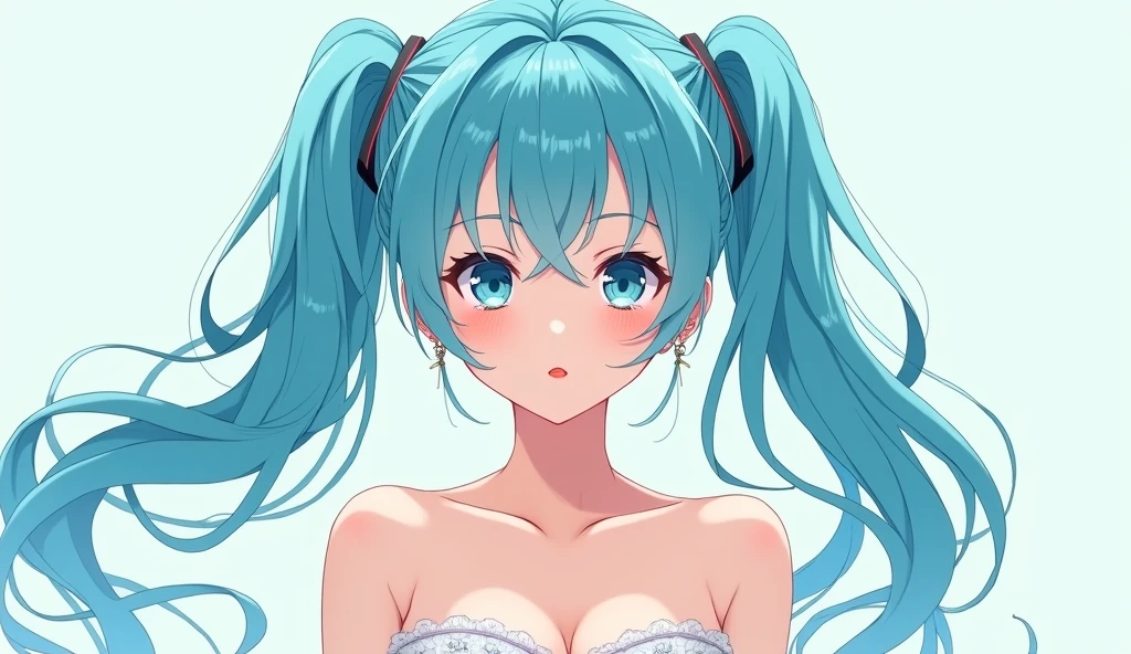 (masterpiece、highest quality、highest quality、Official Art、Beautiful and beautiful:1.2)、(One girl:1.3)Hatsune Miku、Twin tails,Beautiful breasts,Stickers、おっぱいのStickers、Baby Face、From the side、(((Chest close-up、Cleavage、I mainly draw the chest)))、Depiction of only the chest、Laugh with your mouth wide open、Succubus、Simple Background、White background、