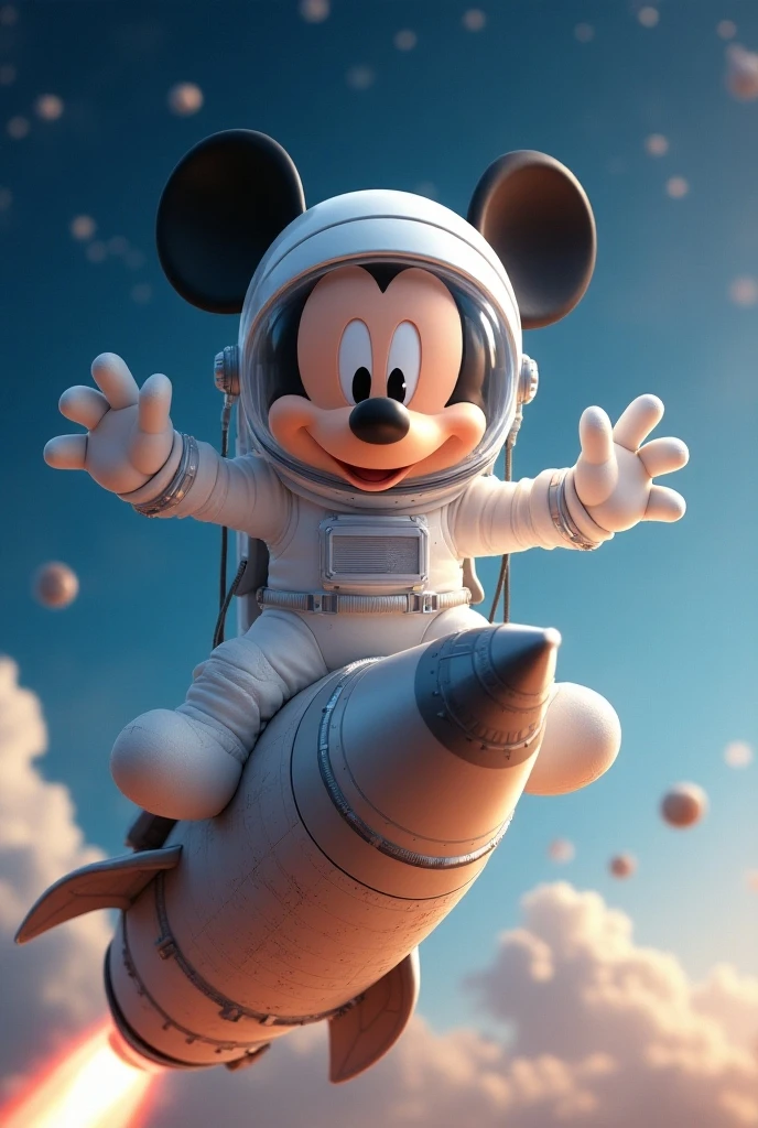 Mickey Spring Forward Mickey astronaut in white riding a rocket looking straight ahead ...