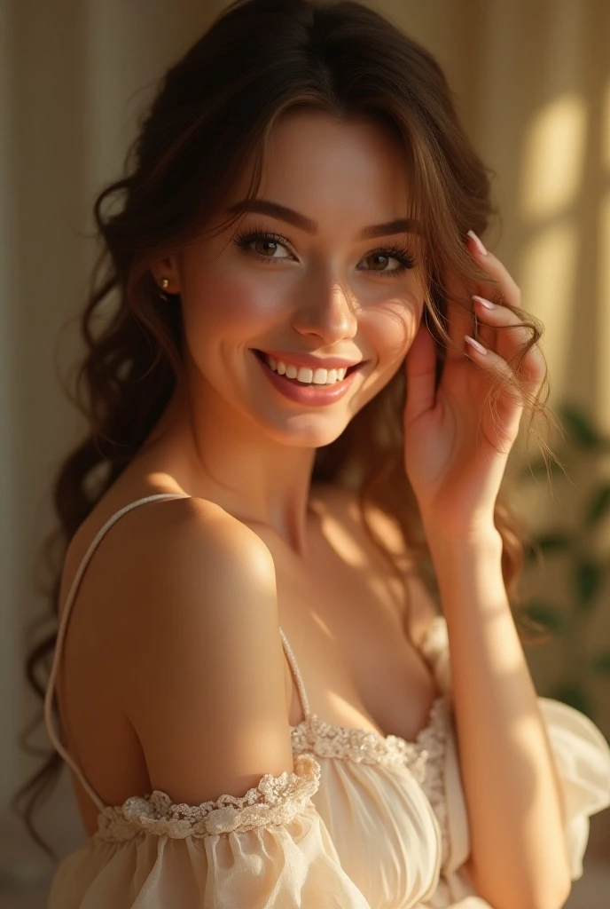 Femme arafed avec un soutien-gorge blanc et un collier, fille sexy aux yeux verts, Portrait de Sophie Mudd, cheveux bruns et grands yeux, selfie d&#39;une jeune femme, Yeux de chambre, Violette Myers, sans maquillage, maquillage naturel, regarder directement la caméra, Visage avec Artgram, Maquillage subtil, Superbe photo du corps entier, yeux verts perçants, Bel angle, Pose attrayante, fille mignonne, pose sexy, Image du corps entier, corps entier, Prise de vue du corps entier,  Porter une jupe grise et des bottes. Avec un sourrire ou on voit ses dents blanche
