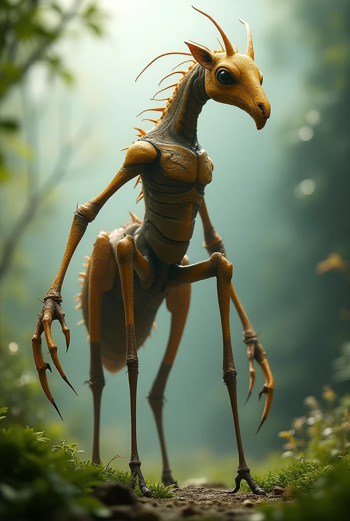 Faceless,Cockroach head,The human female body,Human female limbs,Fusion,Extradimensional creatures,full-body shot,Black-brown,