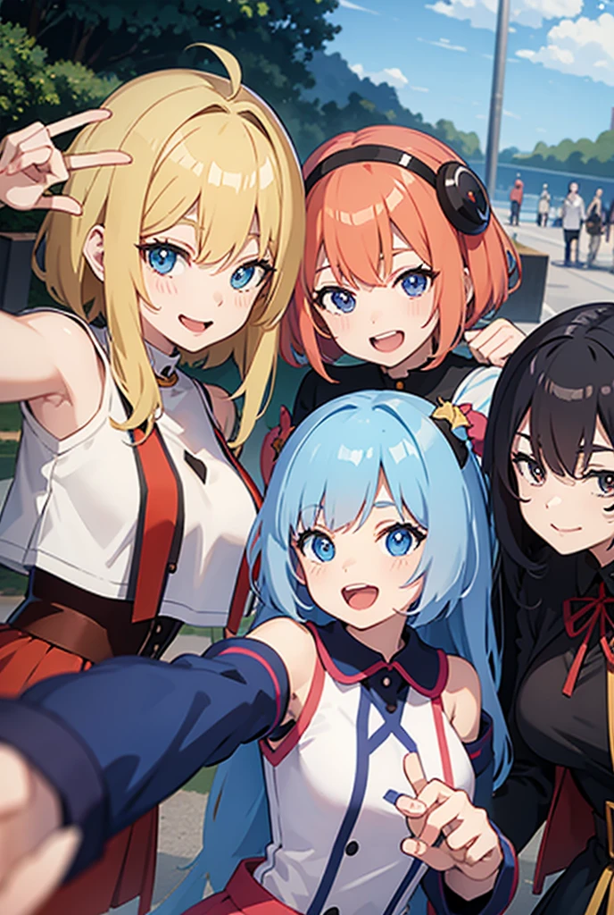 Anime girls in a group looking at the camera, Chicas de anime, OPPAI, Estilo anime Ecchi, Pixiv 3dcg, biomechanical oppai, anime! 4k, anime! 4 mil, Mejor valorado en Pixiv, Pixiv, sfw version, Ahegao, Ecchi, en Pixiv, waifu, Fanart oficial, Badass Anime 8K