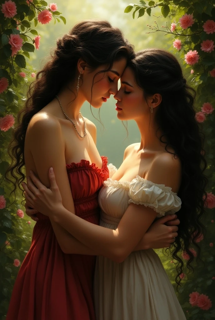 Nude women kissing