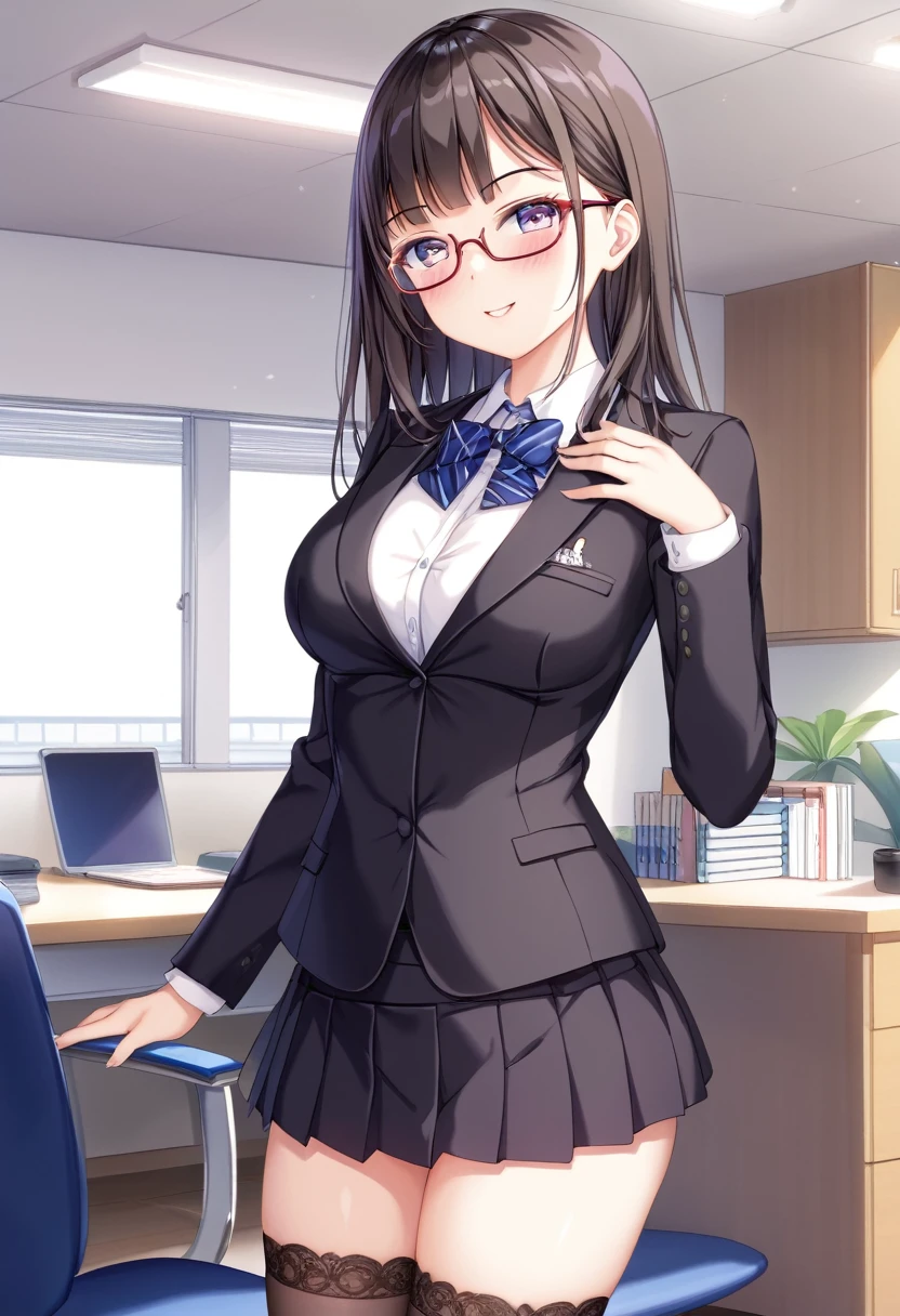 Student Blazer、Pleated skirt、high school girl、cute、Black Hair、Big Breasts