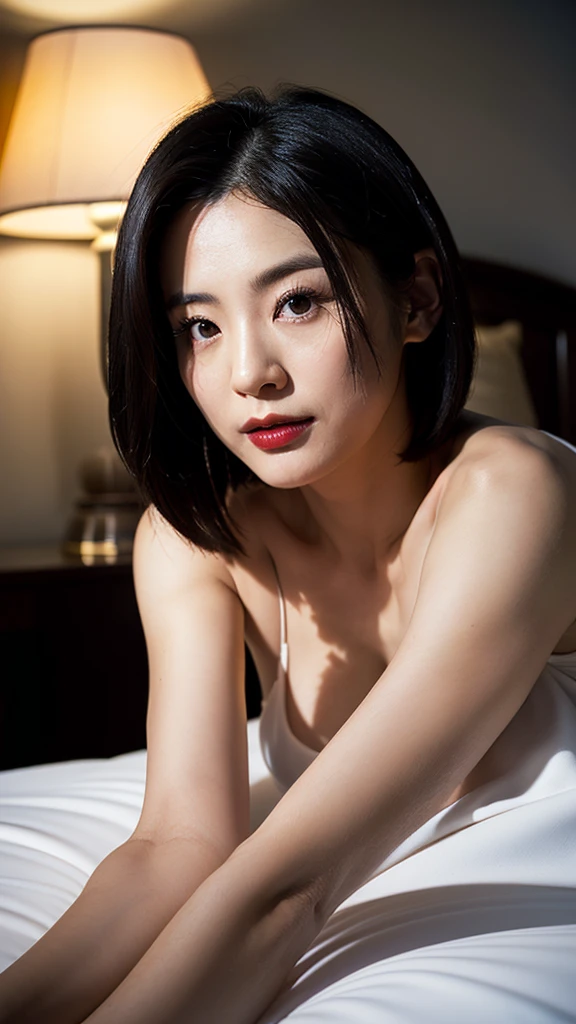 (top-quality、8K、32K、​masterpiece、nffsw:1.2)、((Photos of women in Japan:1.4))、very short bobbed hair、sface focus、black suits、From  above、cleavage of the breast、smil、(((Get on your knees)))、Recurve the body、(((Facing up)))、Emphasis on the chest、begging me to kiss、(((closing eye)))、put out the tongue、18 forbidden、Naughty posture、A sexy、(((鎖骨)))、Vulgarity, saliva trail, public indecency
