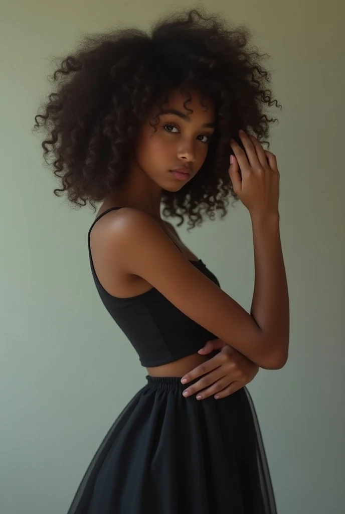 Zendaya, Detailed and realistic portrait of a beautiful 10-year-old Latina girl with, ojos redondos, oscuro, cabello desordenado, short hair, staring at the camera, Soft natural lighting, Dramatic lighting, Foto realism, ultra detallado, back view, full body, little ass, black silk one piece, butt