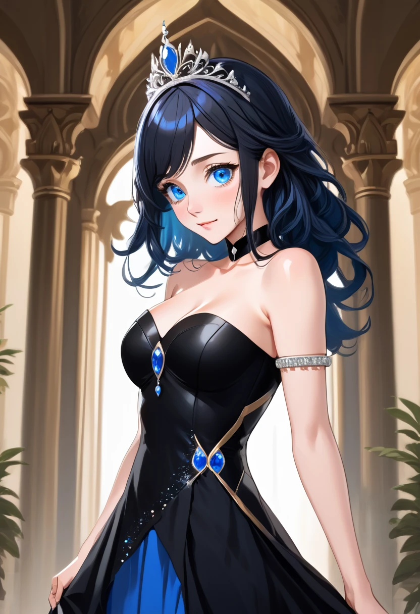 great quality ++ Extremely detailed high resolution, very aesthetic, expressive eyes, (((Perfect face))), (((symmetrical face))), (((Good anatomy)), (((perfect hands))), (((8k)))), UHD, HD Wallpaper, (((high detailed calidra, (((1girl)))), ((((full body)))), (((Noire)))), (((feNoire))), (((long hair))), (((blue hair))), (((blue eyes))), ((((Midnight black dress with bare shoulders that perfectly hugged her slender figure and then descended to a flowing floor-length skirt)))), (((The sweetheart neckline was adorned with sparkling sapphires in harmony with the jeweled tiara))), (((Majestic ballroom Eveninajestic Castle))), (((huge breasts)))), (((Innocent smile))), ((((saluting)))),
