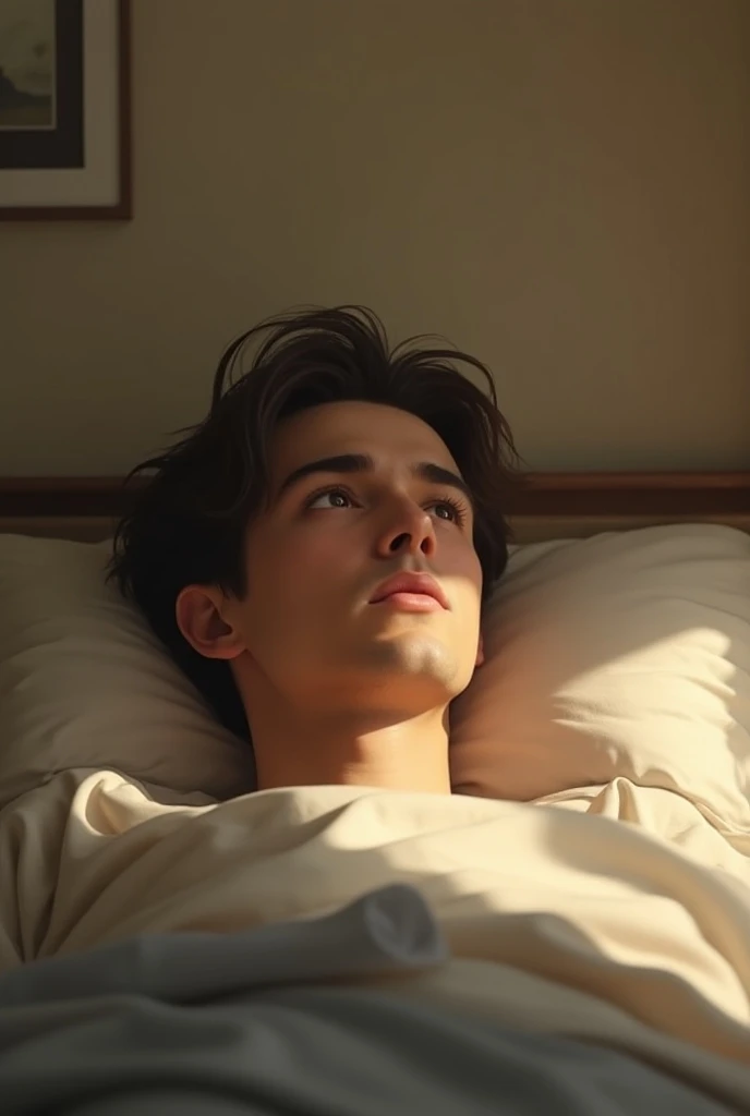 a 35 year old man praying on his knees and holding hands in prayer, slightly blurred cloud background, close-up of a man wearing a white shirt, eyes closed, light brown hair, detailed face, natural lighting, realistic, cinematic.