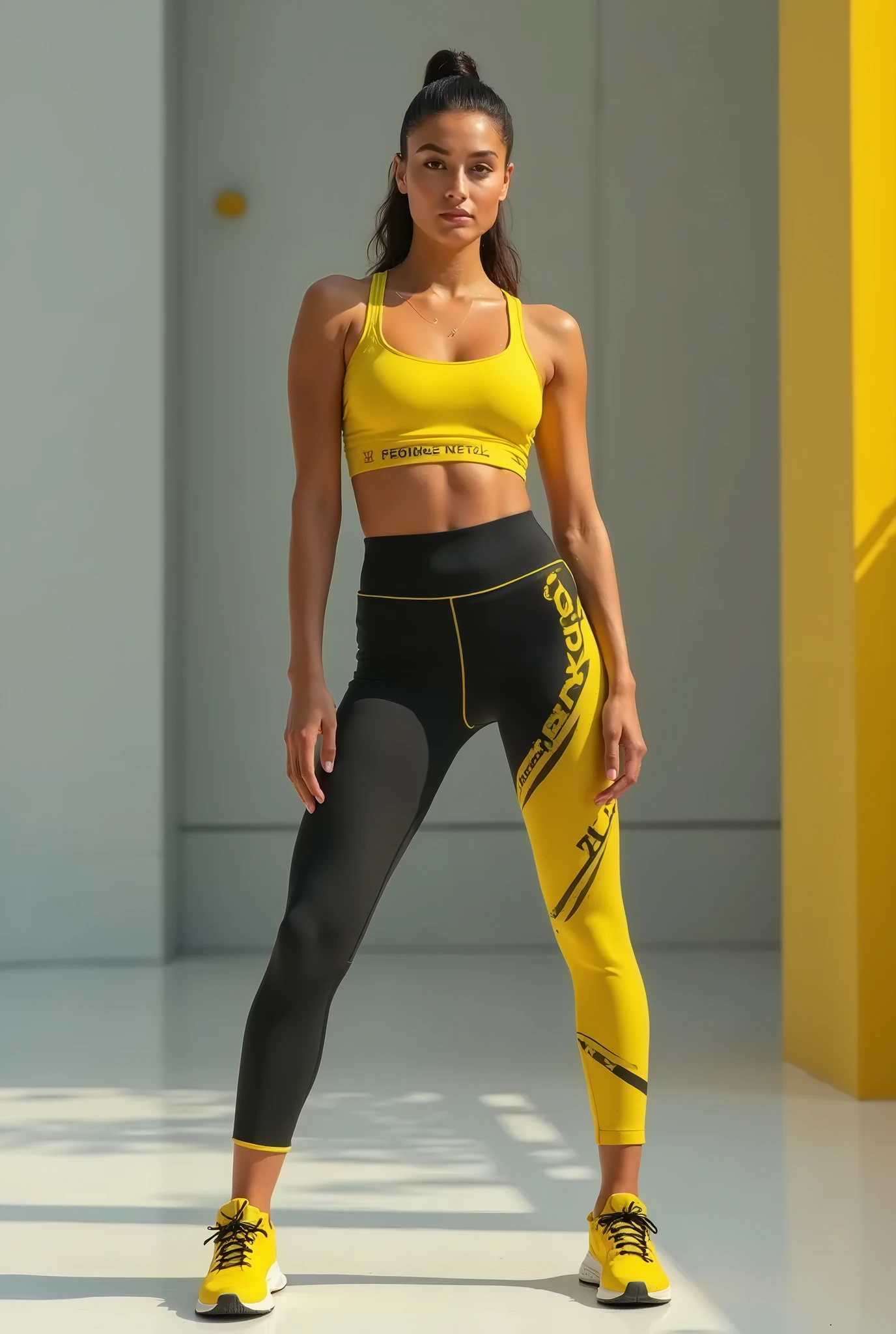 1 menina, cabelo loiro, olhos azuis, Nike orange legging pants, bunda grande, peitos grandes,, cameltoe, academia, roupa de corpo apertado, Realistic detailed HD, 3d, nike, sexy, corpo perfeito, bico do peito,