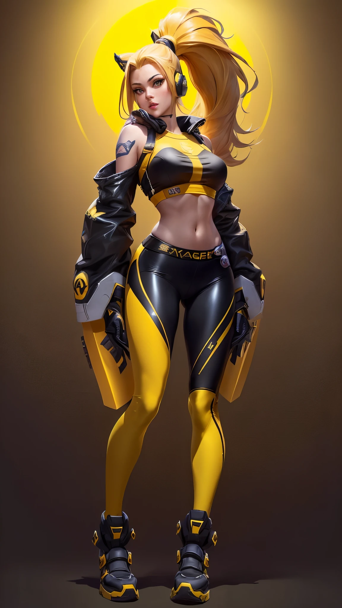 girl, with big breasts, orange spy suit, dark skinned ebony