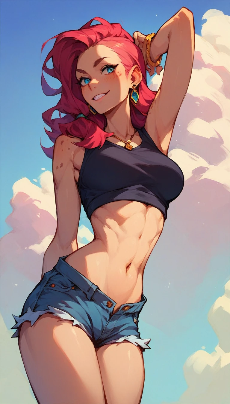 score_9, score_8_up, score_7_up, score_6_up, score_5_up, score_4_up, an anthropomorphic dragon, looking seductively, (tank-top:1.6), (short-shorts), femboy, feminine, girly, large bulge, long hair,
