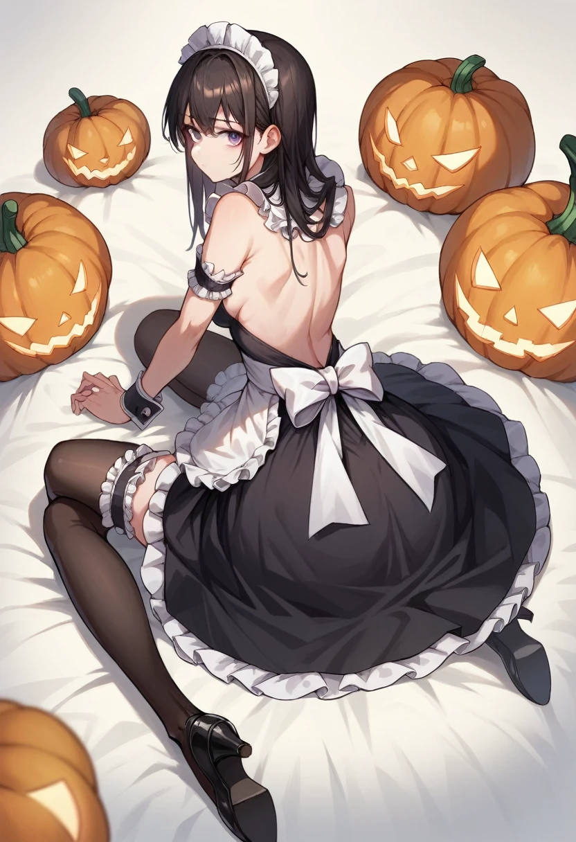Back shadow，The butt is facing the camera，No underwear， the feet，is shy， Feet，Exposed genitals，clear liquid，Bigchest，transparent panty，soaking wet，Emotive expressions，Ambiguous，taunt，Succubus，Unoccluded，There is no lower limit，Mesh socks，camel-toe，Halloween，Lie on the ground and lift your butt