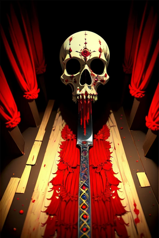 Large black and red coffin with a heavy chain handle. Spikes and red skull ((detailed))