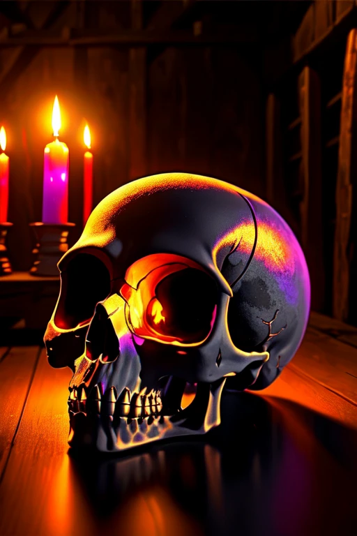 Blood Ritual,Dark clouds and lightning,altar,Skull and candle,A cup filled with blood