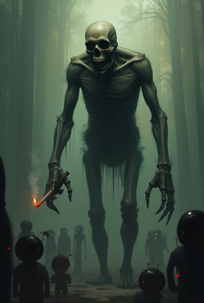 Zombie Emerges**
- Scene: Dimly lit jungle with fog rolling in.
- Character: A decaying zombie with pale, mottled skin, hollow eyes, and tattered clothes, holding a rusty chainsaw.
- Action: The zombie begins to approach slowly from the shadows, dragging the chainsaw behind him.
