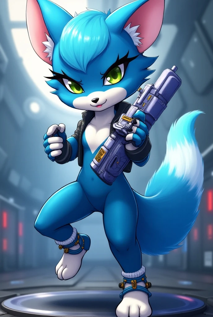 Furry azul blanca traformacion completa a nude futa woman with blue and white furry kemono transformation, hyper-detailed portrait of Krystal from Starfox with Samus power suit, masterpiece, realistic, 8k, photorealistic, ultra-detailed, physically-based rendering, cinematic lighting, dynamic pose, intricate detailed anatomy, sharp focus, complex patterns, vibrant colors, dramatic lighting