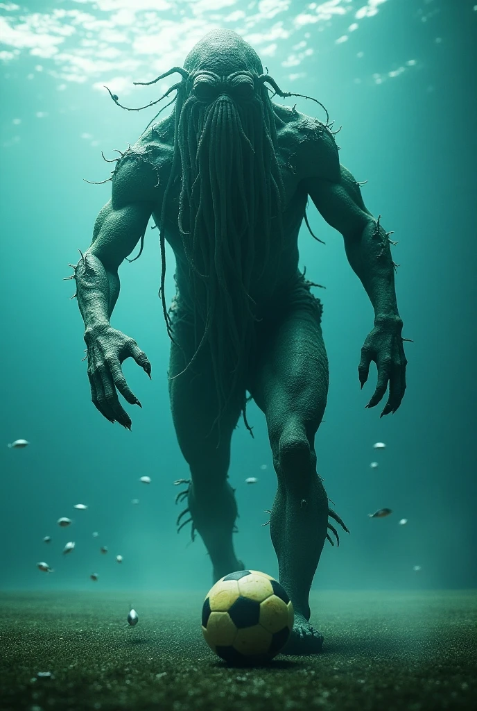 NSFW (nude) (male Cthulhu with penis) full body, standing on a deserted beach