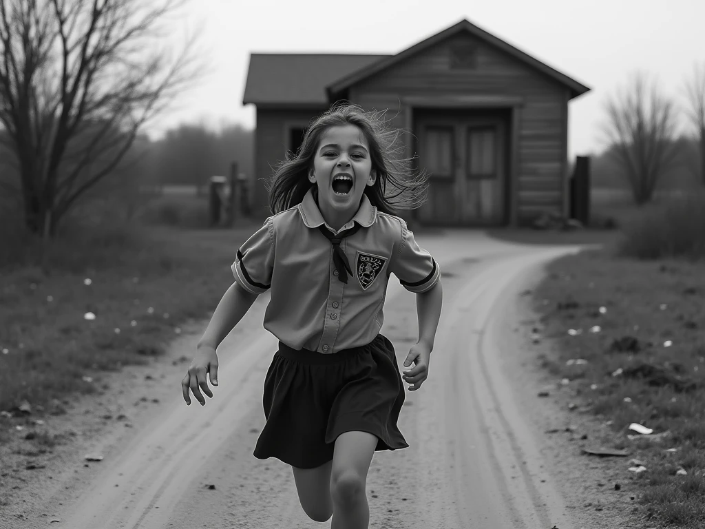 a 7 year old girl walking to school, smiling, happy