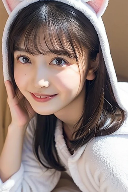 masterpiece, highest quality, 4K, Ultra-high resolution, mishoujo, Painting, Beautiful eyes and fine face, figure, Beautiful details, high resolution figure, Shine_white_particle, One girl, Small breasts、Large Breasts、High 、Japanese、Japanese Idols、A kind smile、