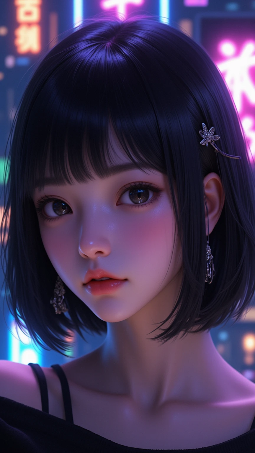 National Science Foundation,masterpiece,High resolution,8K,Art,digit,Kyoto Animation Style,your name movie style,Facing the camera,night,midnight,Soft Light,Glowing skin,(1 female: 1.3),(alone: 1.4),(((black hair))),(Naked upper body),(crystal hairpin),(black crystal necklace),(black crystal earrings),Long eyelashes,short bob,sexy pose,Chest close-up,Close-up,close view,nightstarry sky,Eyes as deep as the starry sky,Blushed,shy,shy,,(((cry))),(((shed tears))),open mouth