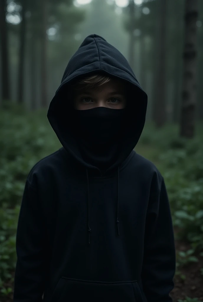 a boy blindfolded with a black bandage on his hands and eyes