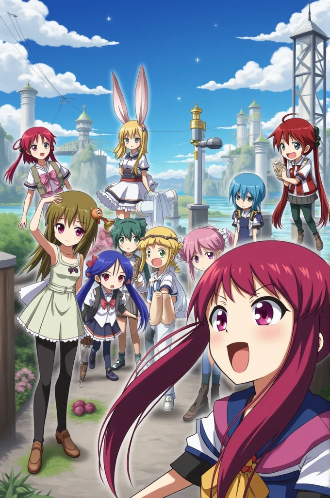 four magical girls, red, pink, blue, and yellow.  mahou shoujo.