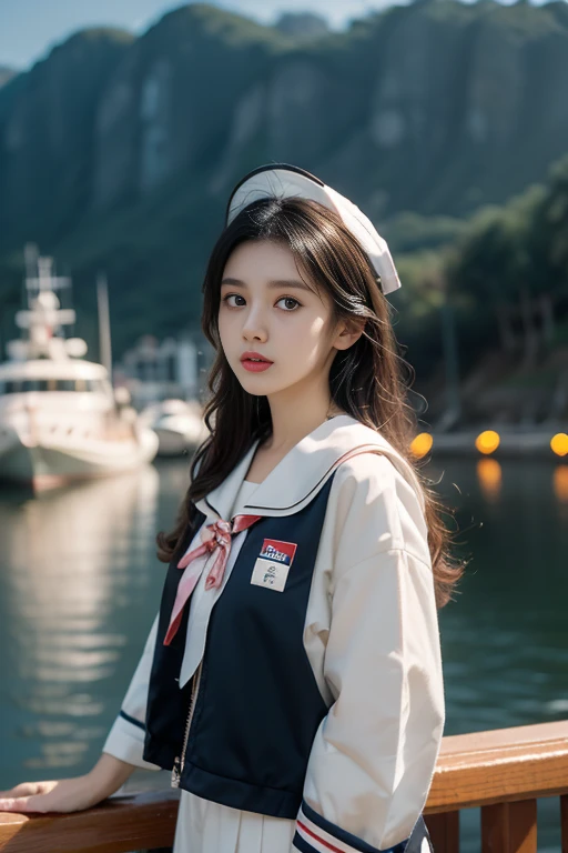 (masterpiece, is the best quality,Ridiculous),1 Girl, alone, is watching viewers,Dynamic_angle, colorful ,  Antenna Hair,Sailor Suit,navigation ,Boat,Machete,帆Boat 
