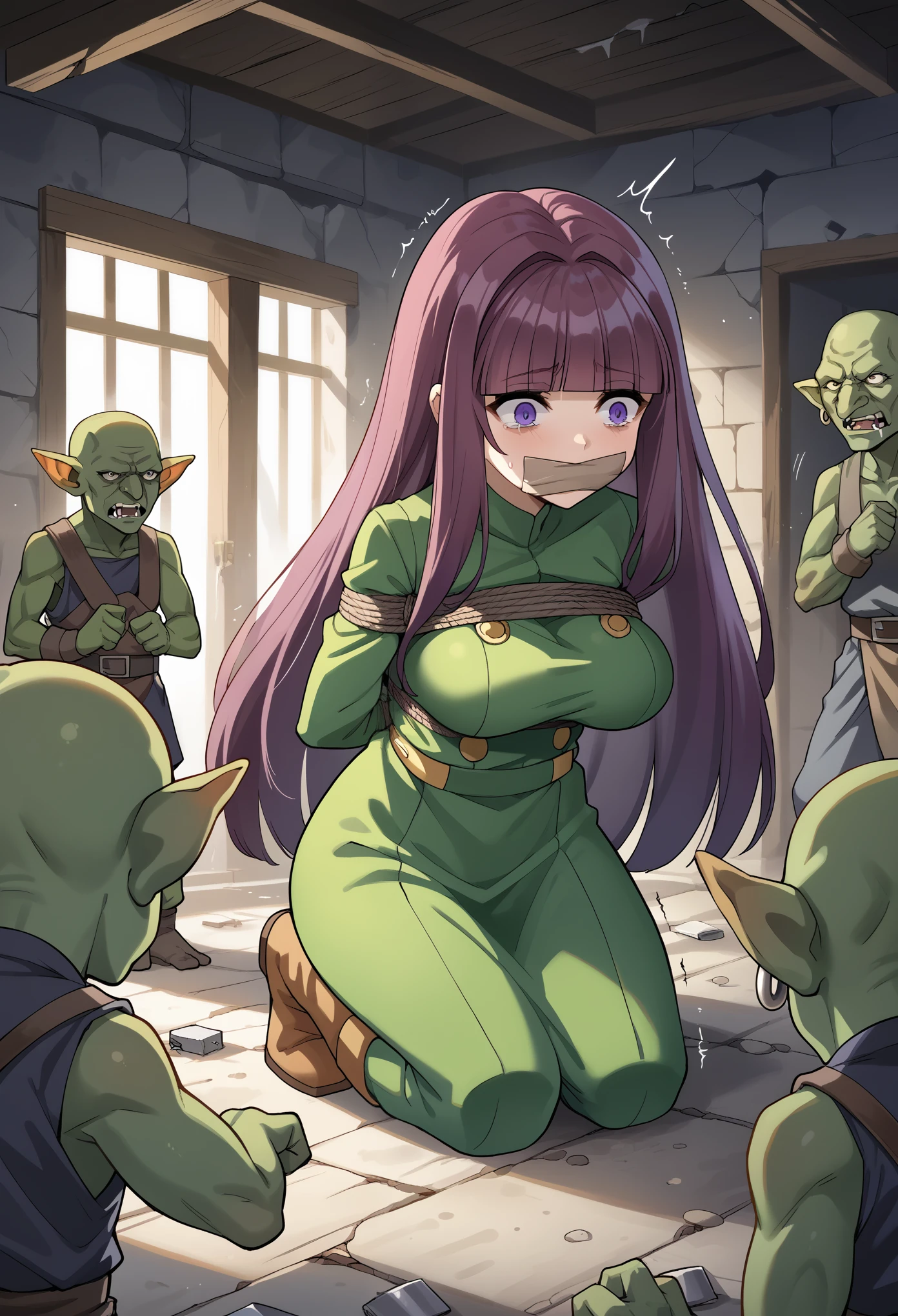 score_9, score_8_up, source_anime, princess carry,
BREAK shrek, green skin, <lora:Shrek_XLPD:1>, expressionless, 
BREAK <lora:ChamMoriCalliopePonyXL:1>, MoriBase, long hair, veil, tiara, long black sleeveless dress, cleavage, side slit, torn black cape, shoulder spikes, single black thighhigh, detached sleeves, see-through sleeve, happy,