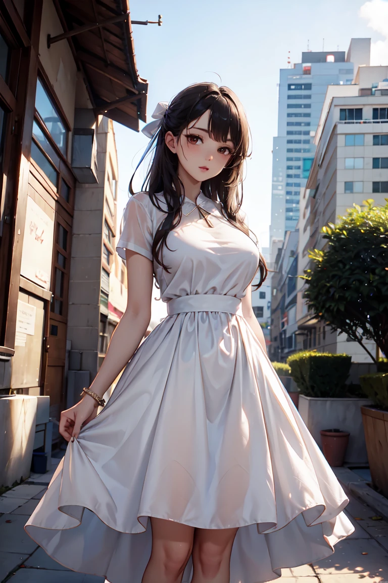 raw photo, 1girl, cute face, beautiful face, medium breast, collared blouse, White blouse, pussy, nipple, light smile, detailed skin, simple background, Above the knee, (skirt lift:1.2), skirt lift pov, panty pull, shirt lift up, bra lift up, constricted waist, shirt_lift, photorealistic, depth of field, masterpiece, best quality, anatomically correct, super detail, textured skin, accurate