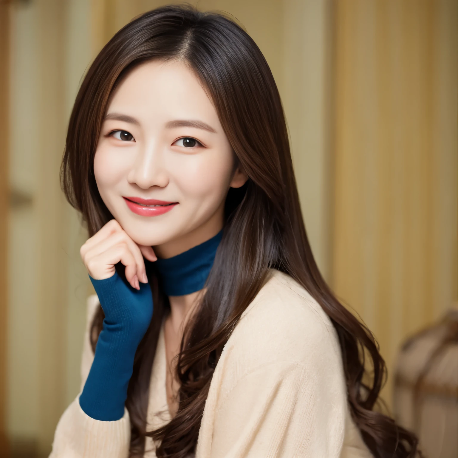 [Korean language,realistic, masterpiece, final details, photorealistic, intricate details , octane rendering , 【8k, 1 Girl , Perfect face shape all over, Beautiful Face , new world foundation, slot reference, detail hair,, black Bow down, black Gloves, Black Leg, blue eyes, blue hair, Bow down, clavicle, skirt, Drill hair , [Wrinkles, [Wrinkles, Gloves, Ge Wen, headskirt, high resolution , long hair, lips open, Puff sleeves, purple eyes , Smile, alone, white skirt, oily skin,((((Full body photo,C cup,Sweet smile))))