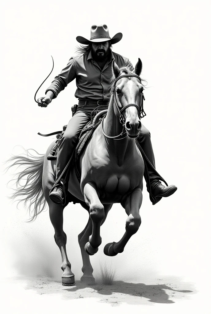 a close up of a poster of a cowboy holding guns, style of a clint eastwood movie, western film, [ western film ], clint eastwood, django, an epic western, inspired by Clint Cearley, spaghetti western, gunslinger, the gunslinger, western gunslinger, in the style of clint cearley, oldwest , ((angry 1.4)), raiding a running horse, Screaming, with hat, action, dark side, Mystery , Dark Background, ((( Rough charcoal sketch))), very detailed of light on, , white background. Rough charcoal sketch on old paper, line art ,in the style of Andrew Loomis, dynamic brushwork, masterpiece artwork, (((view from low angle))), action to shoot with gun,,