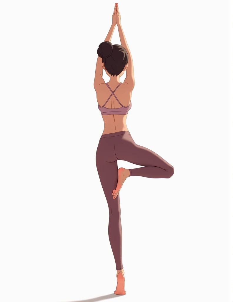 Smg4 Meggy spletzer wearing a plain orange racerback tank top, her arms behind her back, tadasana west baddha hastasana yoga pose