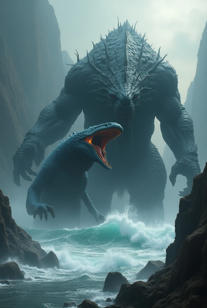 Alien and whale fighting very aggressively