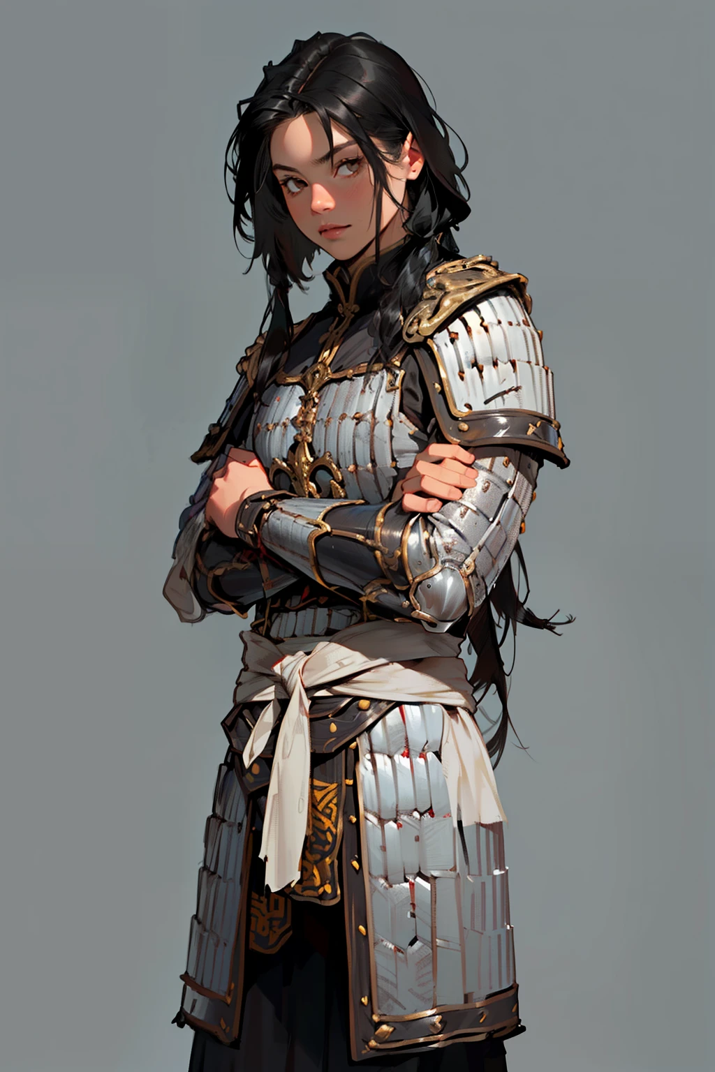 (high resolution, pixel perfect, realistic, gorgeous illustrations), (hyper quality, muste piece, etheric: 1.4), (((1girl))), ((((black skin)))), clothed, (((((((squatting,open legs))))))), tattoo, mature woman, cool atmosphere, (((((((long hair))))))), ((Exquisite face)), (aroused), (((((((muscular))))))), ((thick thighs)), (((wide hips))), ((Big breasts that are about to burst)), fighter, (((woman))), ((((wh_chi_armor)))), ((leotard)), (((cameltoe))), (shiny skin), ((((gleaming skin)))), (((sweat))), simple background,