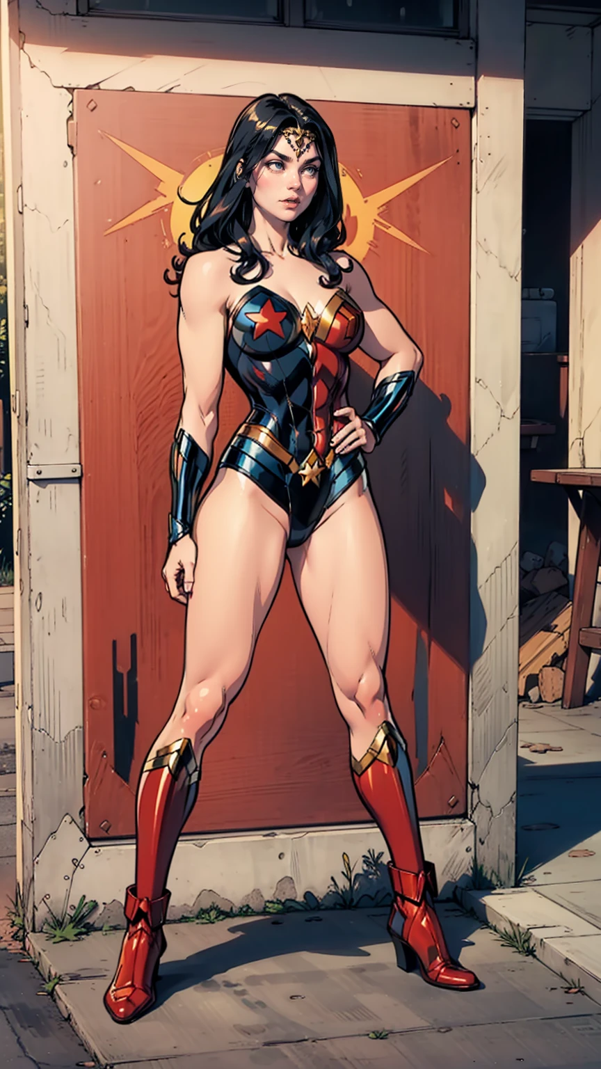 ((photo by full body, standing, on the ground)) wonder woman
