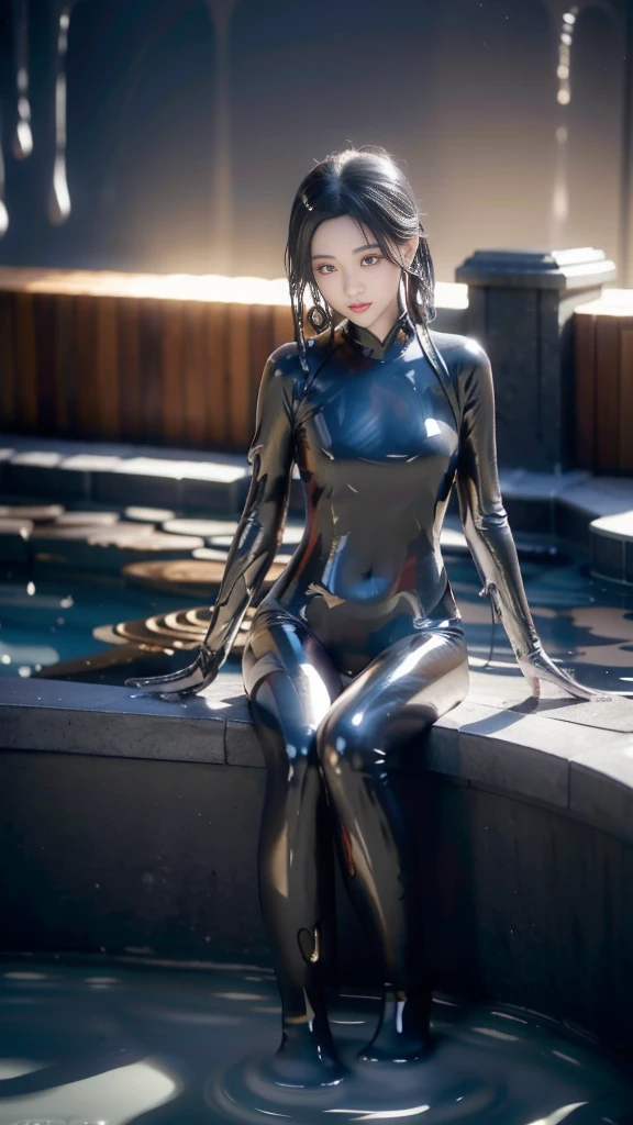 Best quality, masutepiece, 超A high resolution, super Photorealistic  2womenl、(Charming body), anorexic skinny, (Transparent rubber black bodysuit covers the whole body:1.4), (navel), beautiful countenance, 20 year, mouth wide sreaming, screaming cryingterrified, scared, horrified, Obscenity, (((very deep water))), (((flooded))), (((water everywhere))), (((in flooded sinking ship boat)))，very skinny, very tight cinched crushed squeezed hourglass waist figure, tiny contriscted stomch, tiny constricted waist, purple rubber veil, huge scars, Lower chest position，crisp breasts，pierced nipples, nipple pasties,  Tender white skin，struggling on flooded concrete floor, very very long loose neon shiny neon green hair in long long tight top high ponytail with bangs, hair bow ribbons pink latex brides veil,exposed vagina, crushed waist,  tight choker, huge baby bump, huge pregnant,  no arms, no legs, amputee, swollen, tight cinched waist, , (((very very deep lflooded water))), (((water up to waist))), tight squeezed crushed breasts